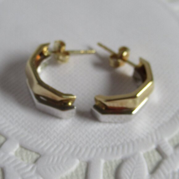 14k 2 tone, White & Yellow Gold Stud Earrings, 1/2 Octagon, Art Deco - Picture 6 of 11
